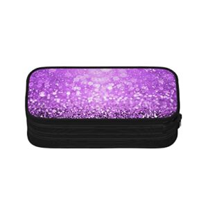 ASEELO Sparkling Purple Glitter Pencil Case Big Capacity Pen Marker Box Makeup Bag Polyester Stationery Organizer With for School Office