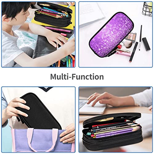 ASEELO Sparkling Purple Glitter Pencil Case Big Capacity Pen Marker Box Makeup Bag Polyester Stationery Organizer With for School Office