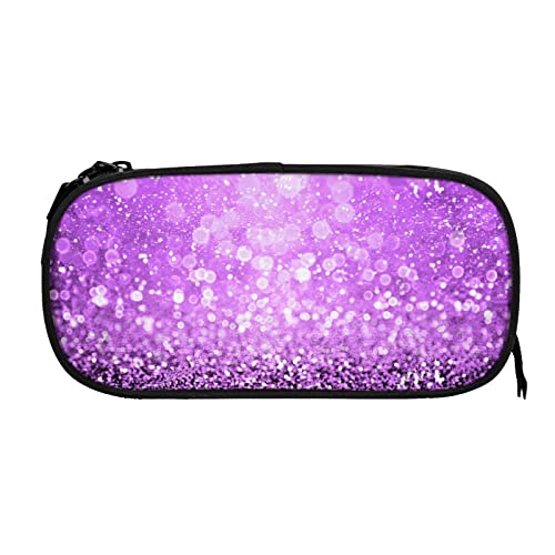 ASEELO Sparkling Purple Glitter Pencil Case Big Capacity Pen Marker Box Makeup Bag Polyester Stationery Organizer With for School Office