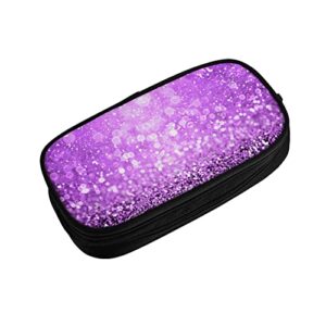 ASEELO Sparkling Purple Glitter Pencil Case Big Capacity Pen Marker Box Makeup Bag Polyester Stationery Organizer With for School Office