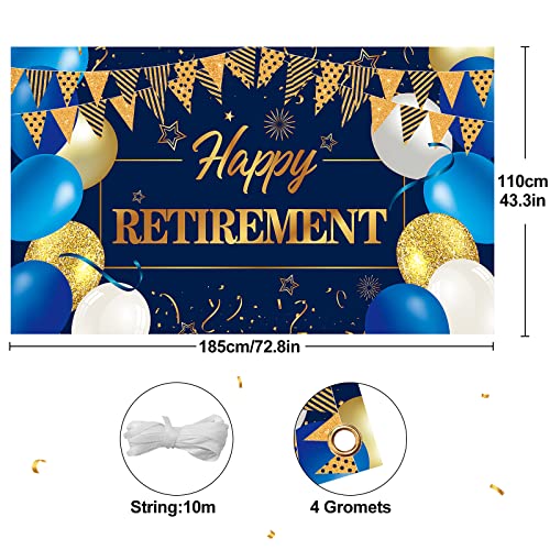 Happy Retirement Party Decorations Backdrop - Extra Large Retirement Decorations Banner Blue and Gold Happy Retirement Banner Party Supplies Photo Backdrop Background for Men, 70.8 x 43.3 Inch