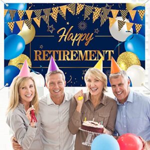 Happy Retirement Party Decorations Backdrop - Extra Large Retirement Decorations Banner Blue and Gold Happy Retirement Banner Party Supplies Photo Backdrop Background for Men, 70.8 x 43.3 Inch