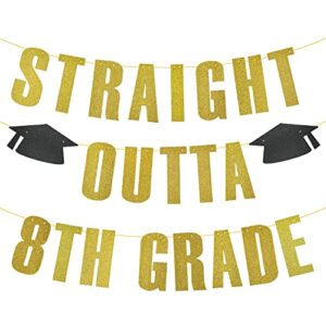 straight outta 8th grade banner, 8th grade graduation decorations 2022, boy girl kids eighth grade graduation party decorations 2022