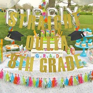 Straight Outta 8th Grade Banner, 8th Grade Graduation Decorations 2022, Boy Girl Kids Eighth Grade Graduation Party Decorations 2022