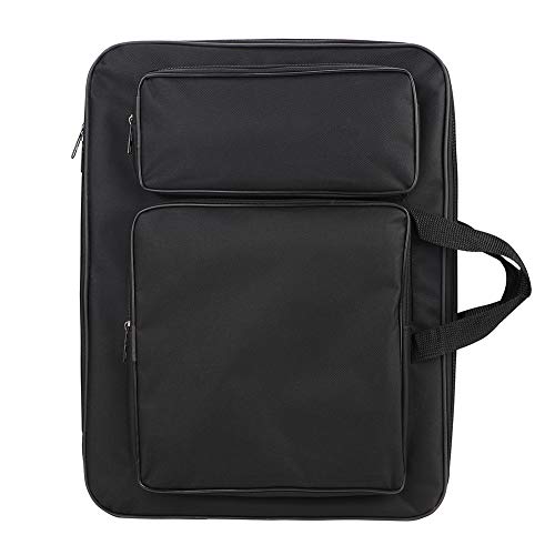 Kids Art Portfolio Case Artist Students Portfolio Bag Tote Bag 8K Waterproof Art Carrying Shoulder Bag Large Drawing Painting Sketching Boards Canvas Bag Art Supplies Storage Bag 18.6x13.9" (Black)