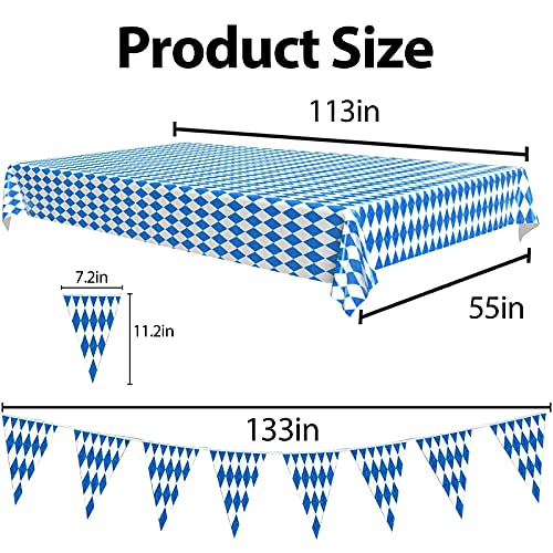 Oktoberfest Table Cloth Pennant Decorations, Plastic Blue White Diamond Table Cover Banners For Oktoberfest Bavarian Beer Festival Indoor Outdoor Party Decorations