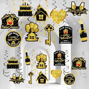 30pcs housewarming party hanging swirls decorations, black gold house warming sign decor, new home sweet home housewarming theme party supplies