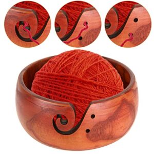 Wood Yarn Bowl with Bamboo Crochets Kit, 5.9 x 3.15 inch (Dia*H) Knitting Bowl, Knitting Yarn Bowl, Yarn Storage Bowl for Knitting, Holding and Storing Yarn Ball or Gifts for Mother's Day by Acrux7