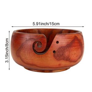 Wood Yarn Bowl with Bamboo Crochets Kit, 5.9 x 3.15 inch (Dia*H) Knitting Bowl, Knitting Yarn Bowl, Yarn Storage Bowl for Knitting, Holding and Storing Yarn Ball or Gifts for Mother's Day by Acrux7