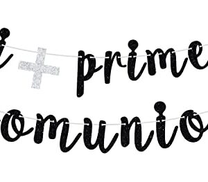 Glitter Mi Primera Comuniòn Banner - Baby Baptism/ First Holy Communion Bunting Décor - God Bless This Child Baby Shower Party Decoration Supplies(Black)