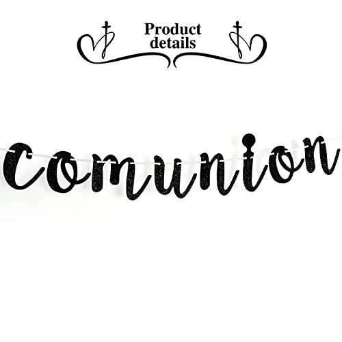 Glitter Mi Primera Comuniòn Banner - Baby Baptism/ First Holy Communion Bunting Décor - God Bless This Child Baby Shower Party Decoration Supplies(Black)