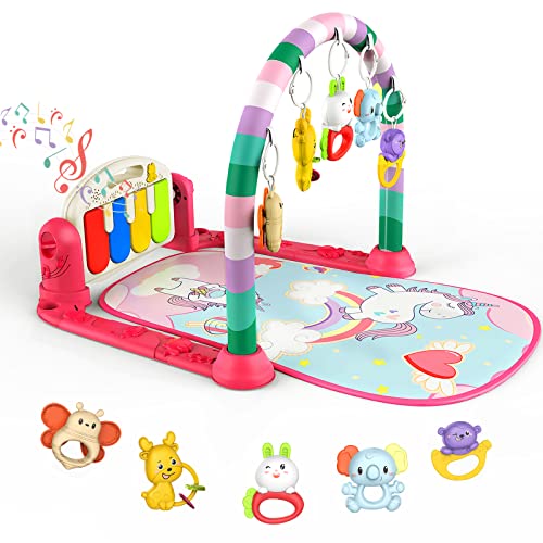 Baby Play Mat Baby Gym,Play Piano Tummy Time, Activity Center for Baby,Baby Toys,Infant Baby Play Mat with Music&Lights, Boy & Girl Gifts for Newborn Baby Toddler 0 to 3 6 9 12 Months(Pink)…