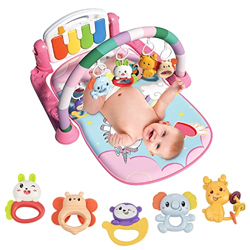 Baby Play Mat Baby Gym,Play Piano Tummy Time, Activity Center for Baby,Baby Toys,Infant Baby Play Mat with Music&Lights, Boy & Girl Gifts for Newborn Baby Toddler 0 to 3 6 9 12 Months(Pink)…