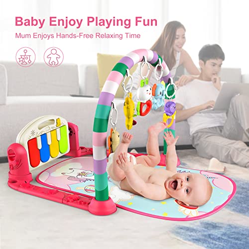 Baby Play Mat Baby Gym,Play Piano Tummy Time, Activity Center for Baby,Baby Toys,Infant Baby Play Mat with Music&Lights, Boy & Girl Gifts for Newborn Baby Toddler 0 to 3 6 9 12 Months(Pink)…