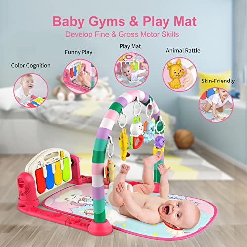 Baby Play Mat Baby Gym,Play Piano Tummy Time, Activity Center for Baby,Baby Toys,Infant Baby Play Mat with Music&Lights, Boy & Girl Gifts for Newborn Baby Toddler 0 to 3 6 9 12 Months(Pink)…