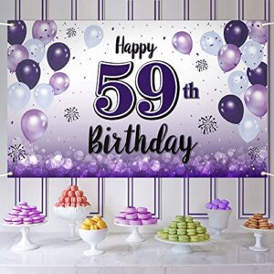 laskyer happy 59th birthday purple large banner – cheers to 59 years old birthday home wall photoprop backdrop,59th birthday party decorations.