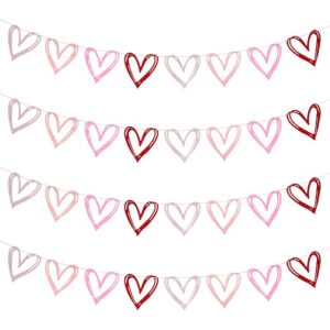 whaline valentine’s day felt banner with string pink red white hollow heart banner pre-assembled sweet banner fireplace wall hanging for party wedding anniversary home decoration