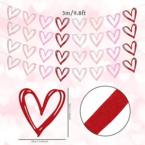 Whaline Valentine's Day Felt Banner with String Pink Red White Hollow Heart Banner Pre-Assembled Sweet Banner Fireplace Wall Hanging for Party Wedding Anniversary Home Decoration