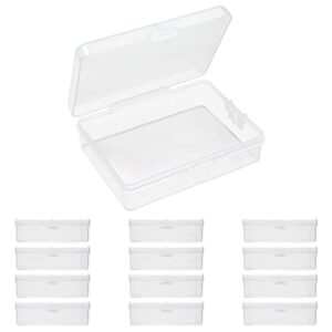 12 pack 3.5×2.6×1.1 inches small clear plastic box storage containers with hinged lid rectangular for organizing small parts, office supplies, clips (12)
