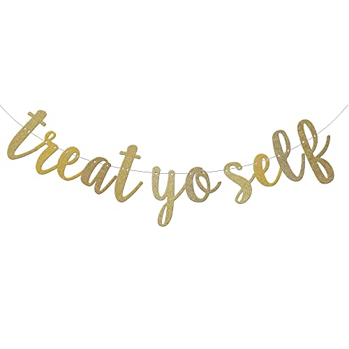 Gold Glitter Treat Yo Self Banner for Wedding Engagement Party Sign, Dessert/Ice Cream/Popcorn Table Decoration for Home Party Supplies QWLQIAO