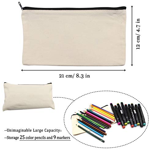 10 Pack Blank DIY Craft Bag Cotton Canvas Pen Pencil Case - Multipurpose Travel Black Zipper Bags Makeup Bag Invoice Bill Bag Gift Bags