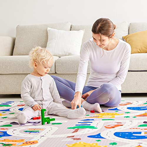 71" x 79" Extra Large Foldable Baby Play Mat，Romrol Upgraded Tear Foam Proof Crawling Mat with Travel Bag Suitable for Indoor and Outdoor Use，Waterproof Playmat Suitable for Babies,Toddlers, Infants