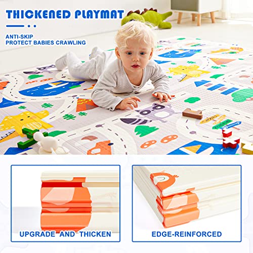 71" x 79" Extra Large Foldable Baby Play Mat，Romrol Upgraded Tear Foam Proof Crawling Mat with Travel Bag Suitable for Indoor and Outdoor Use，Waterproof Playmat Suitable for Babies,Toddlers, Infants