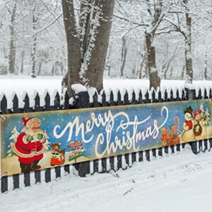 vintage christmas decorations merry christmas banner vintage santa claus snowman yard signs xmas holidays party hanging banner decorations for outdoor indoor(9.8×1.96ft)