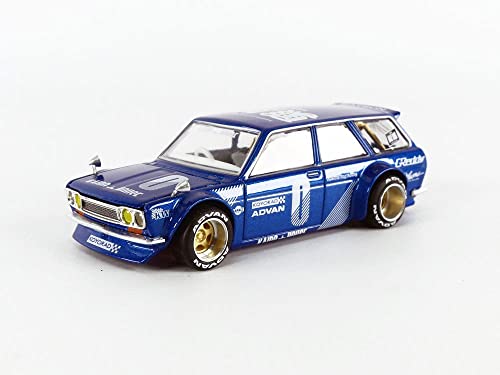 MINI GT 1971 Datsun 510 Wagon Right Hand Drive Blue Met. (Designed by Jun Imai) Kaido House Special 1/64 Diecast Model Car by True Scale Miniatures KHMG011