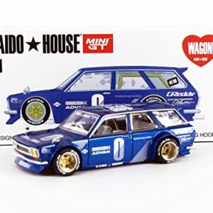 MINI GT 1971 Datsun 510 Wagon Right Hand Drive Blue Met. (Designed by Jun Imai) Kaido House Special 1/64 Diecast Model Car by True Scale Miniatures KHMG011