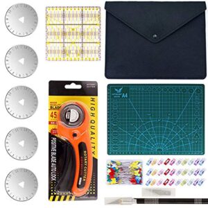 Swiftrans 90 PCS Rotary Cutter Kit, 45mm Rotary Cutter Tool Kit with 5 Extra Blades, A4 Cutting Mat, Patchwork Ruler, Carving Knife, Storage Bag Ideal Craft Supplies Set for Fabric Sewing and Quilting