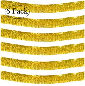 blukey 10 feet long roll gold foil fringe garland – pack of 6 | shiny metallic tassle banner | ideal for parade floats, bridal shower, wedding, birthday | wall hanging fringe garland banner