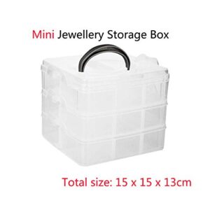 ULTNICE Mini Jewellery Storage Box Transparent Compartment Case with Removable Dividers (3 Layer and 18 Compartment)