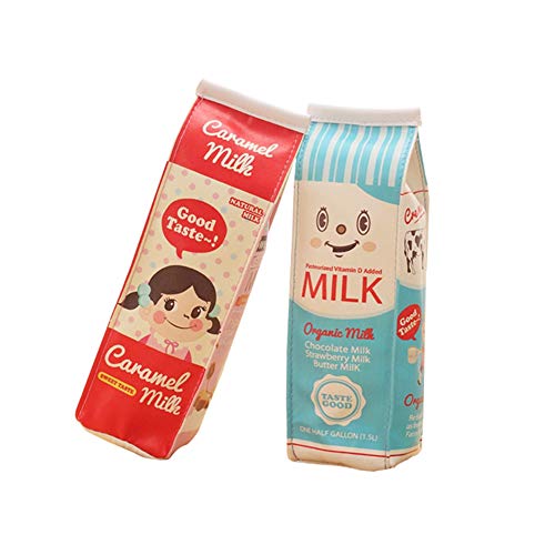 Funny live 2Pcs Creative Milk Cartons Pencil Case Waterproof PU Pen Bag Pencil Holder Stationery Organizer