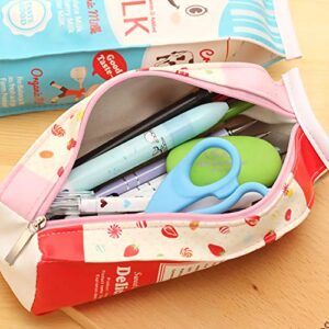 Funny live 2Pcs Creative Milk Cartons Pencil Case Waterproof PU Pen Bag Pencil Holder Stationery Organizer