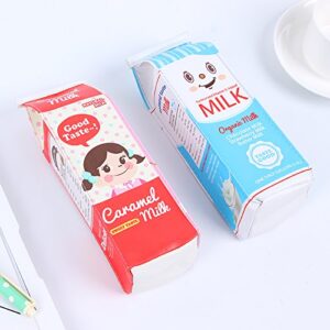 Funny live 2Pcs Creative Milk Cartons Pencil Case Waterproof PU Pen Bag Pencil Holder Stationery Organizer