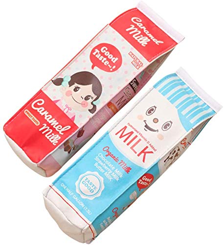 Funny live 2Pcs Creative Milk Cartons Pencil Case Waterproof PU Pen Bag Pencil Holder Stationery Organizer