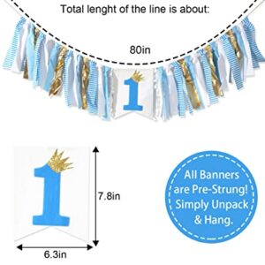 YESSWL 1st Birthday High Chair Banner - Baby Boy First Birthday Decorations High Chair Banner, One Birthday Party Decorations for Rag Tie Fabric Garland, Cake Smash Photo Booth Props Party Supplies((blue High Chair Banner)