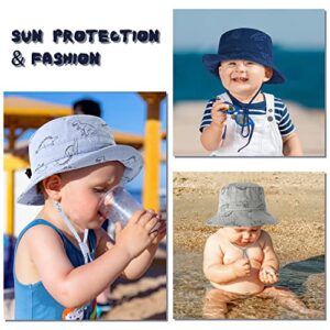 Baby Sun Hat for Boy Girl Toddler,Kids Summer UPF 50+ UV Protection Hat Wide Brim Beach Bucket Cap（6-12 Months,Navy-Dinosaurs