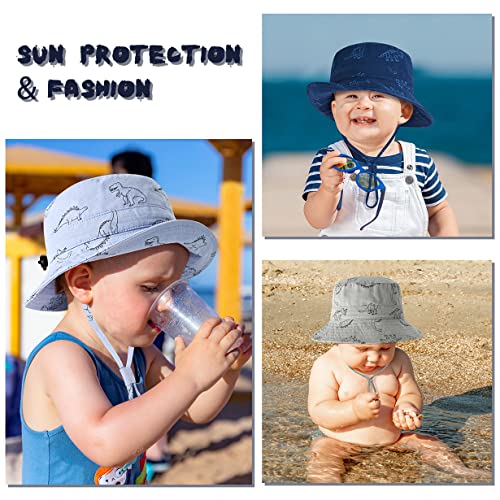 Baby Sun Hat for Boy Girl Toddler,Kids Summer UPF 50+ UV Protection Hat Wide Brim Beach Bucket Cap（6-12 Months,Navy-Dinosaurs