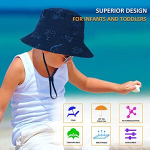 Baby Sun Hat for Boy Girl Toddler,Kids Summer UPF 50+ UV Protection Hat Wide Brim Beach Bucket Cap（6-12 Months,Navy-Dinosaurs