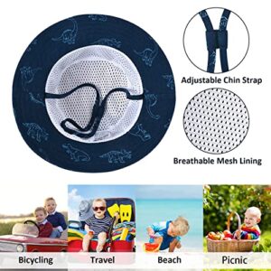 Baby Sun Hat for Boy Girl Toddler,Kids Summer UPF 50+ UV Protection Hat Wide Brim Beach Bucket Cap（6-12 Months,Navy-Dinosaurs