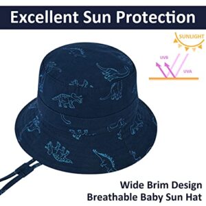 Baby Sun Hat for Boy Girl Toddler,Kids Summer UPF 50+ UV Protection Hat Wide Brim Beach Bucket Cap（6-12 Months,Navy-Dinosaurs