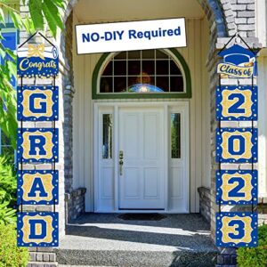 2023 graduation banner blue graduation party decoration porch sign grad party supplies, class of 2023 congrats grad for college, high school (blue and gold)