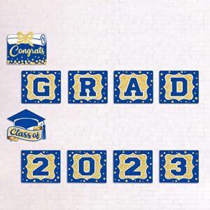 2023 Graduation Banner Blue Graduation Party Decoration Porch Sign Grad Party Supplies, Class of 2023 Congrats Grad for College, High School (Blue and Gold)