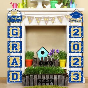 2023 Graduation Banner Blue Graduation Party Decoration Porch Sign Grad Party Supplies, Class of 2023 Congrats Grad for College, High School (Blue and Gold)