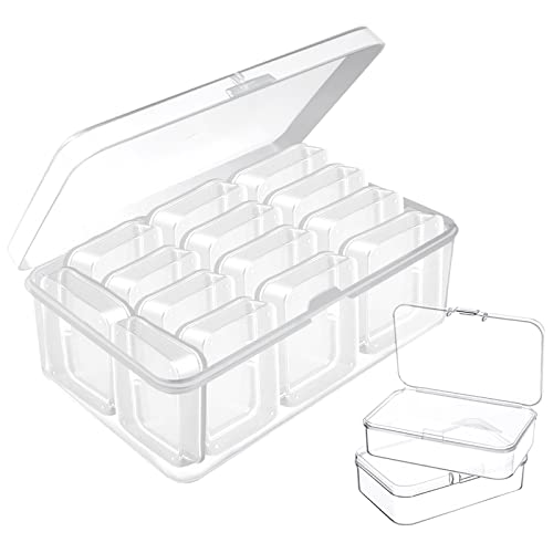 SKYVAN 14pcs Mini Clear Plastic Beads Storage Box Small Empty Organizer Box with Hinged Lid for Storage of Small Items, Jewelry,Hardware,DIY Art Craft Accessory（2.56 x 1.77 x 0.79 in