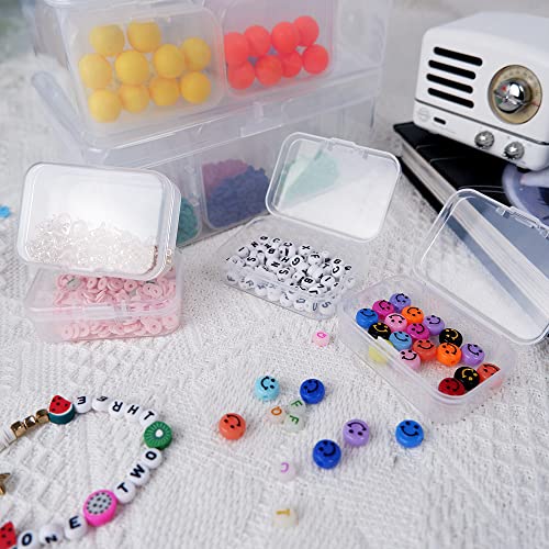 SKYVAN 14pcs Mini Clear Plastic Beads Storage Box Small Empty Organizer Box with Hinged Lid for Storage of Small Items, Jewelry,Hardware,DIY Art Craft Accessory（2.56 x 1.77 x 0.79 in