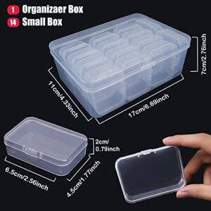 SKYVAN 14pcs Mini Clear Plastic Beads Storage Box Small Empty Organizer Box with Hinged Lid for Storage of Small Items, Jewelry,Hardware,DIY Art Craft Accessory（2.56 x 1.77 x 0.79 in