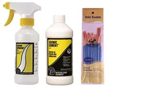 woodland scenics scenic cement 16oz and scenic sprayer with set of make your day paint brushes